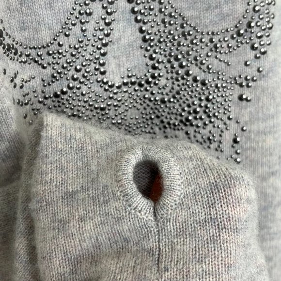 27 Miles Malibu 100% Cashmere Heathered Cream‎ Sweater Skull studs thumb holes S - Picture 3 of 14